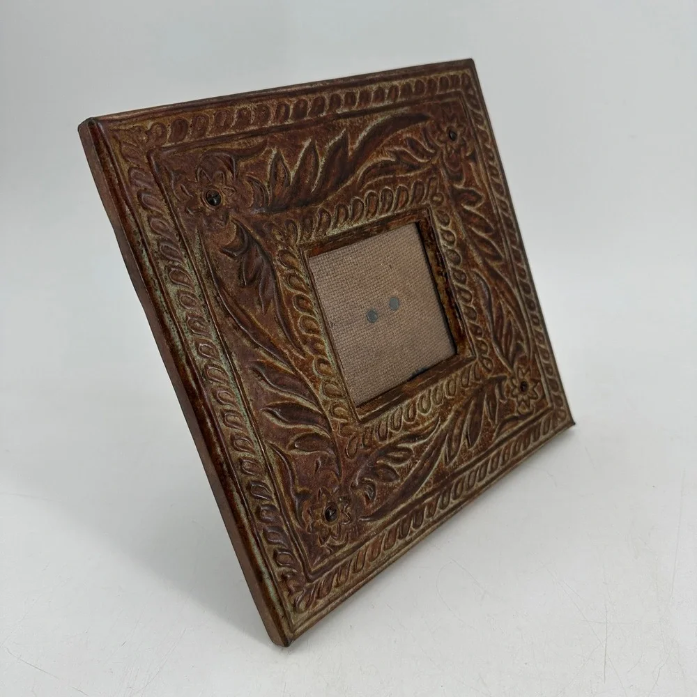 Vintage Style Bronze Verdigris Floral Embossed 3x3 Picture Frame Square Ornate